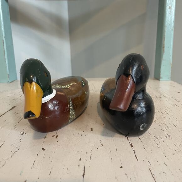Antique Wood Carved Hand Painted Ducks 8 Inch Lot Of 2 Vtg Hunting Old Mallard - Picture 3 of 8